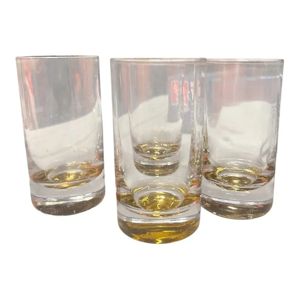 MCM Style Amber Gold Floating Base Whiskey Shot Glasses / Cordials (Set of 4)